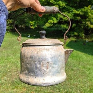 Antique vintage primitive silver tea kettle